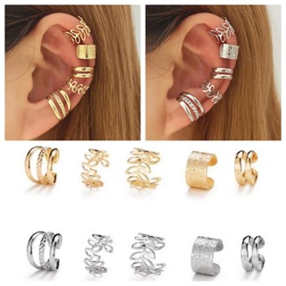 Conjunto de cinco peças de brincos ocos de folha de ouro personalizados, clipe de orelha em formato de C, sem piercing em Oferta na Shopee