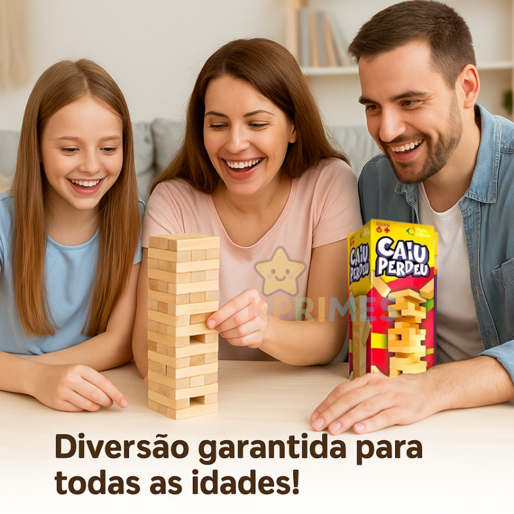 Caiu Perdeu Jogo Torre de Madeira 54 Peças Brinquedo Educativo Família Coordenação Motora Equilíbrio