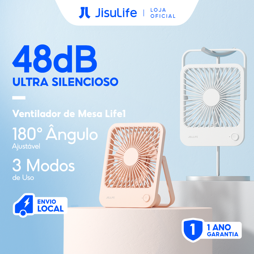 JISULIFE Ventilador de Mesa Silencioso Portátil 180° Angular Ajustável Recarregável 4500mAh (Life 1)