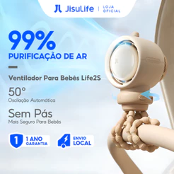 JISULIFE Ventilador Turbo para Bebê Oscilante Recarregável Pás Ocultas 5000mAh com Luz (Stroller Fan Life2S)