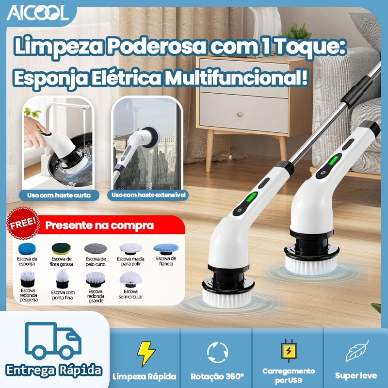 AICOOL Escova de limpeza elétrica sem fio - Leve, rotação de 360°, recarregável por USB