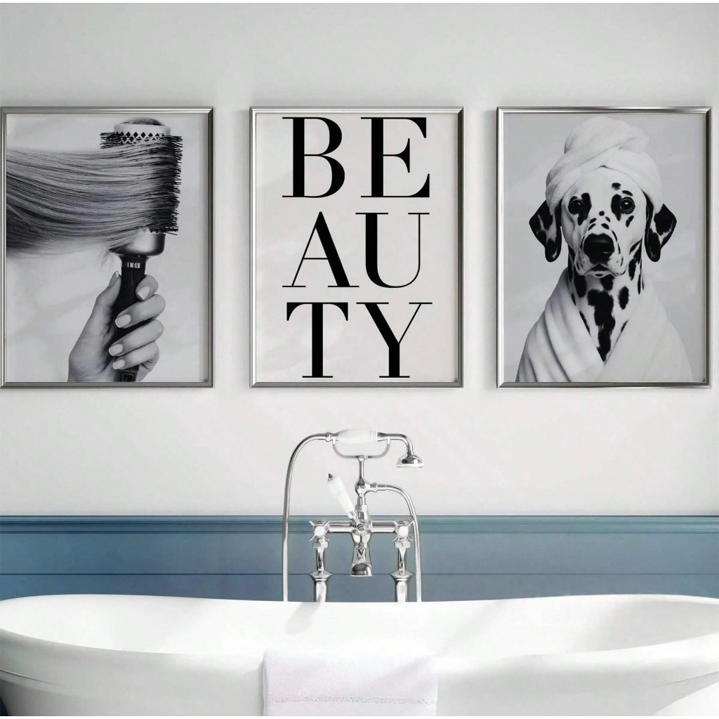 Quadros decorativos Pente Escova Citação Beauty Dálmata (3 peças)