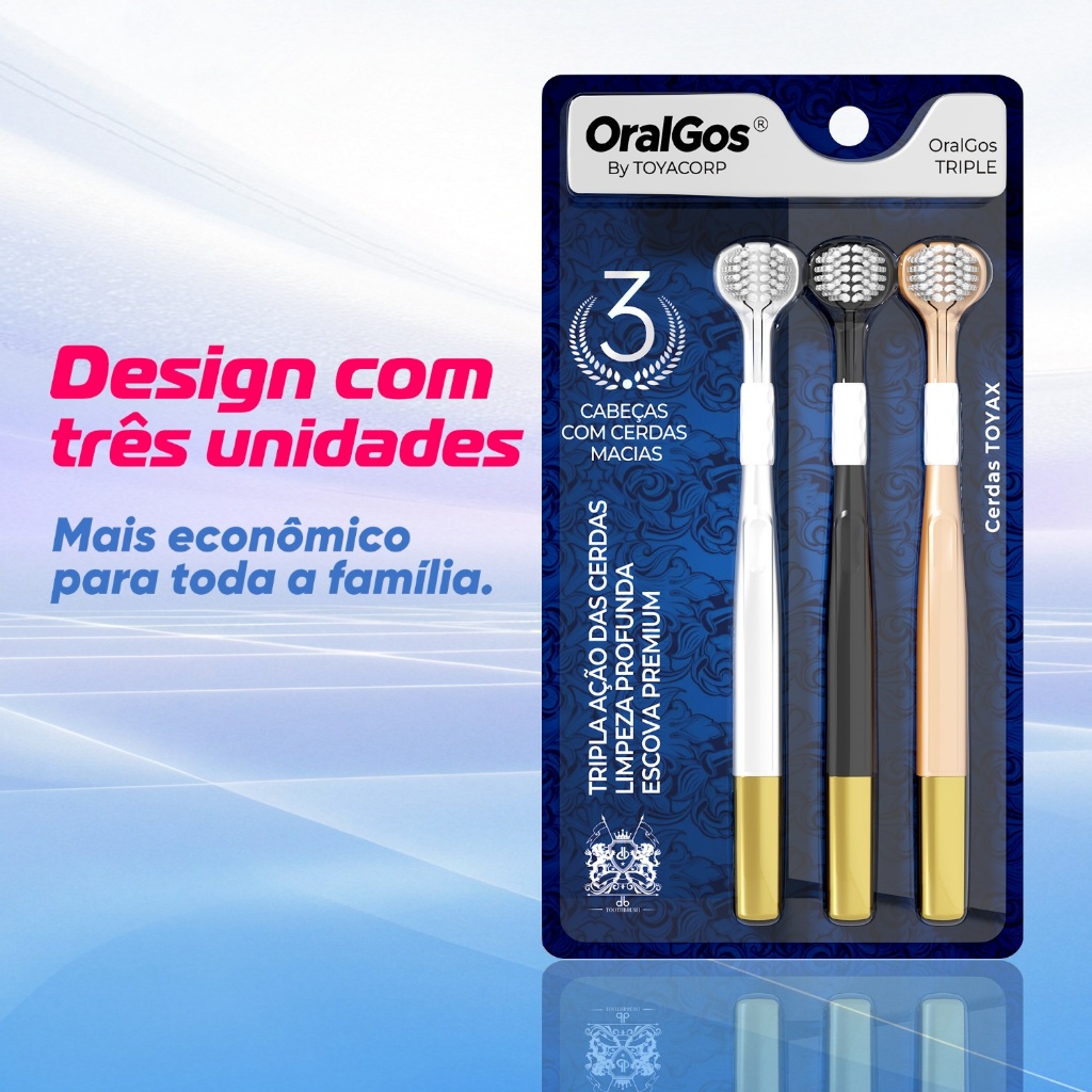 OralGos Escova Triple Ação, 3 em 1, Raspador de Língua - Kit 3 Unidades em Oferta na Shopee