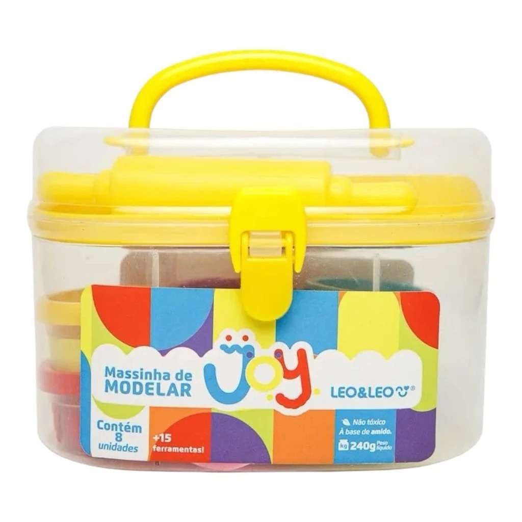 Kit Massinha de Modelar maleta 240g Joy - 8 Unidades + 15 Ferramentas Leo&Leo
