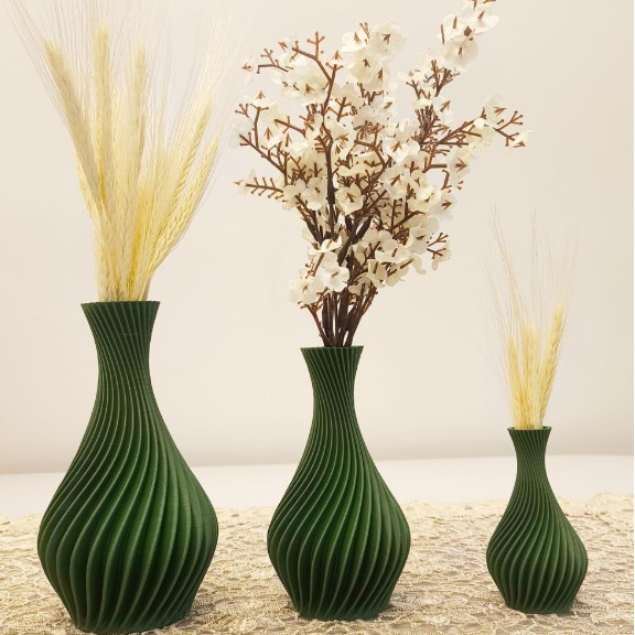 Kit Vasos Decorativos em Espiral Elegante Moderno  - Verde Escuro - Jarro Decoração