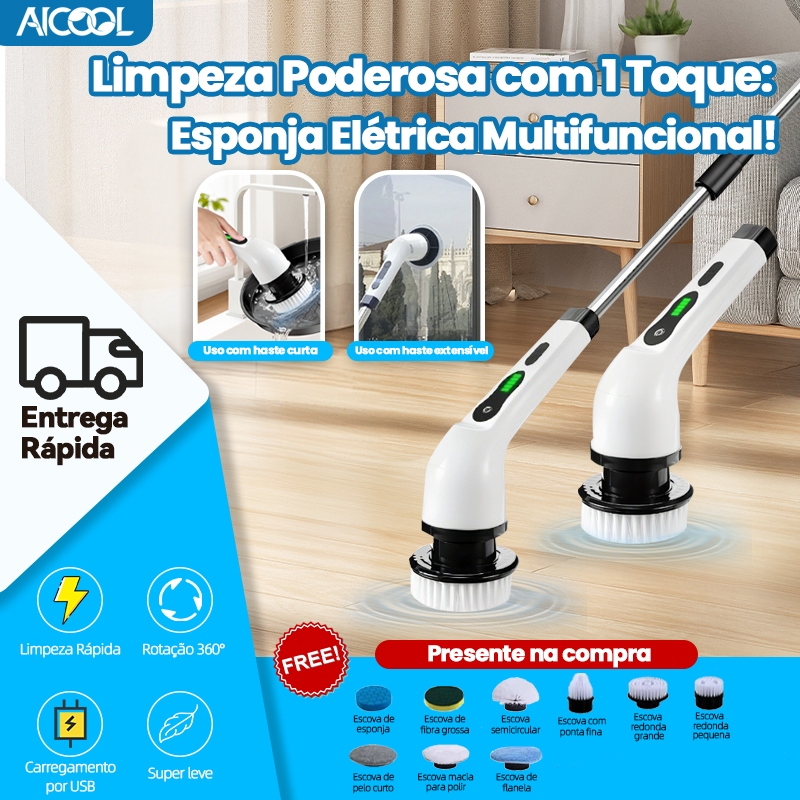AICOOL Escova de limpeza elétrica/limpeza giratória de 360 ​​graus/carregamento USB/remoção fácil de manchas