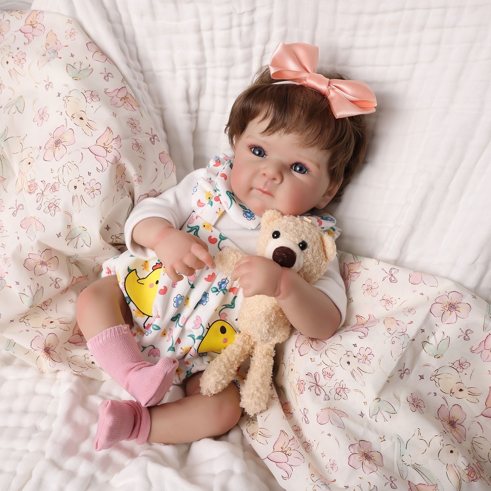 Bebê Reborn Silicone Realista 48cm Menina Banho Ohlo Azul Brastoy
