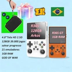 Console Retrô R36S 128GB, Sistema Arkos Linux, Tela 3.5 Polegadas, Compatível for PS1/N64/MAME