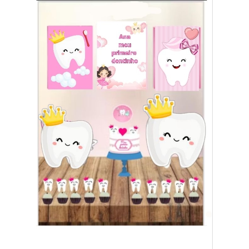 kit festa personalizado só um bolinho em casa menina rosa meu primeiro dentinho/aniversário/mesversario