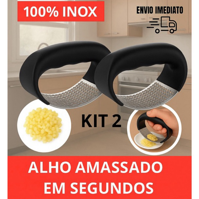 KIT 2 ou 1 Espremedor Amassador de Alho Manual Aço Inox Triturador de Alho Prático Cozinha garlic press