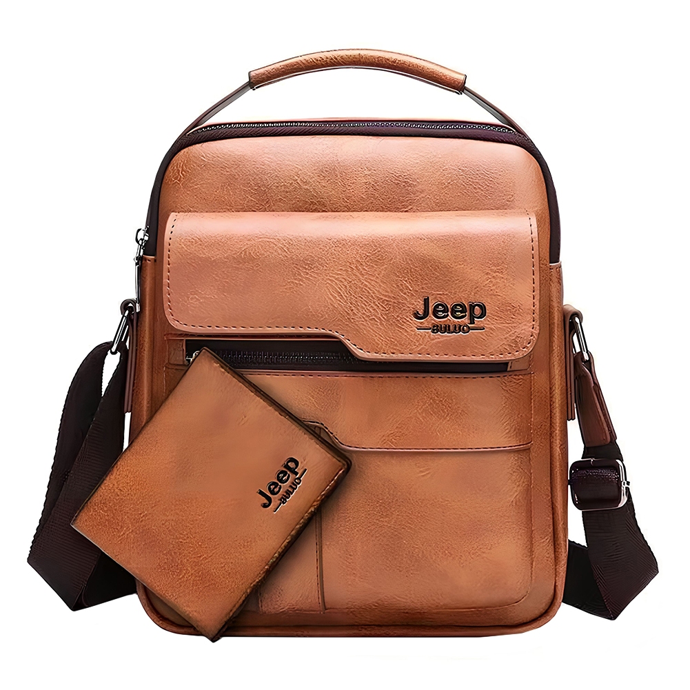 Bolsa Masculina de Couro Sintético Jeep Buluo + Carteira Kit 2 em 1 Ombro Transversal Elegante