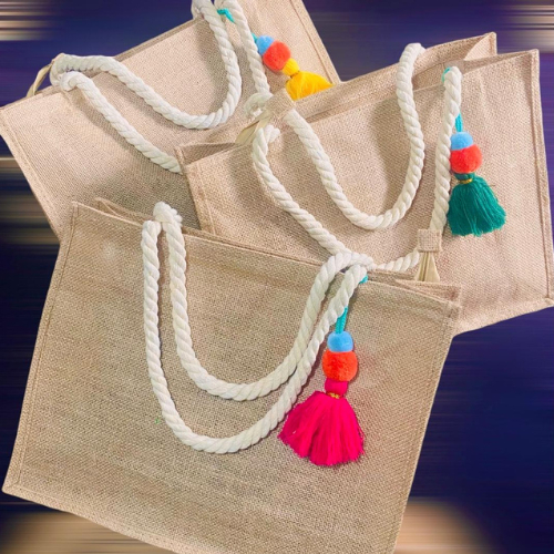 Bolsa de Praia Grande Impermeável Revestida Palha Com Chaveiro