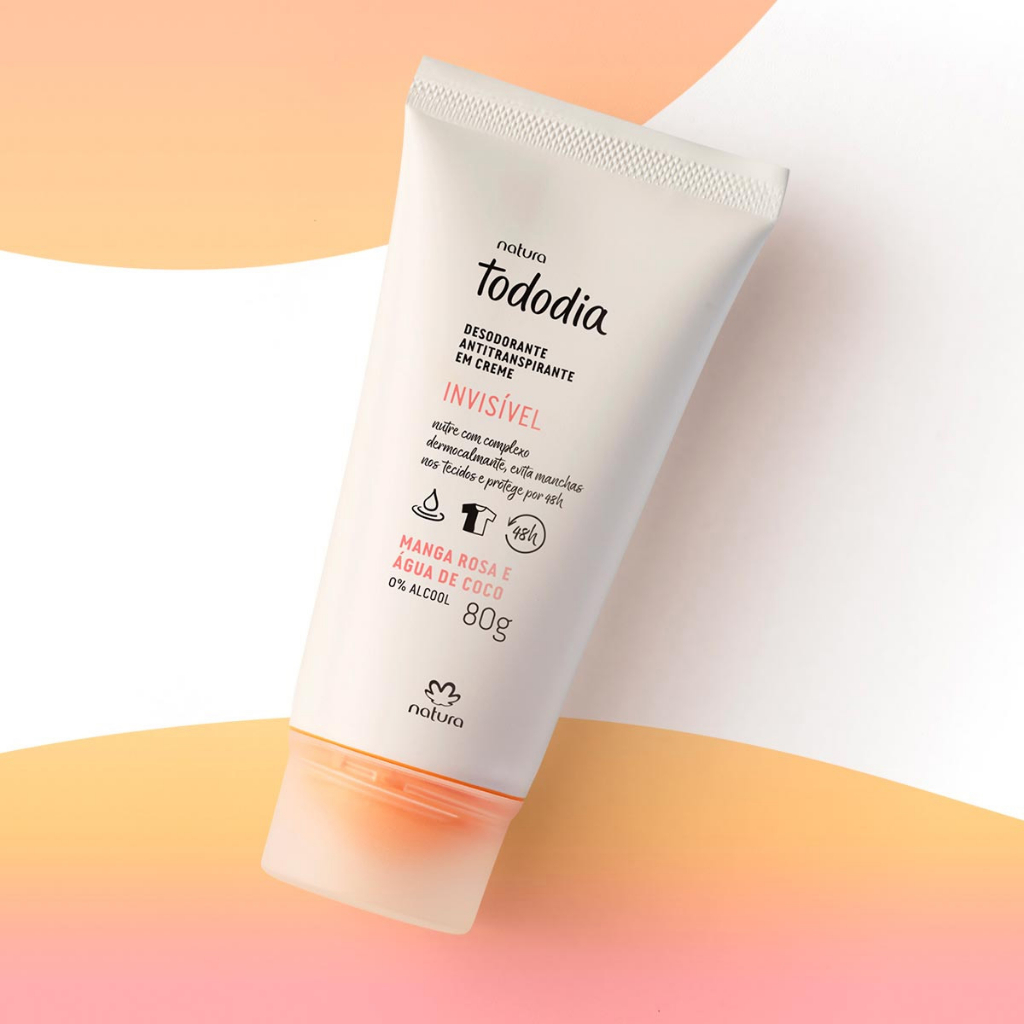 Desodorante Antitranspirante em Creme 80g Natura: Manga Rosa e Água de Coco, Leite de Algodão, Sem Perfume ou Erva Doc