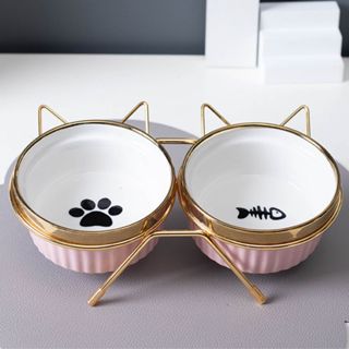 Comedouro  Bebedouro duplo elevado ceramica Caes Gatos Pets persa em Oferta na Shopee