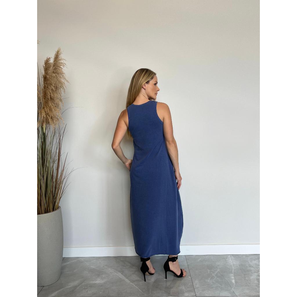 Vestido Regata Longo Estonado com Bolsos 100% Algodão Malha Confortável Visual Vintage Feminino live em Oferta na Shopee