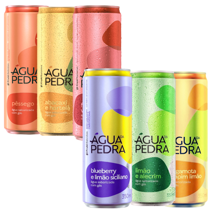 Água Mineral Gás Saborizada Aromatizada Deliciosa Zero Açúcar Água Da Pedra Lata Pack 6x350ml