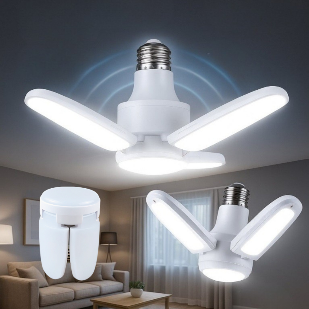 Lâmpada Led Formato Ventilador Dobrável Mini Bulbo E27 Branco Frio 6500K Bivolt Luminaria Brilhante