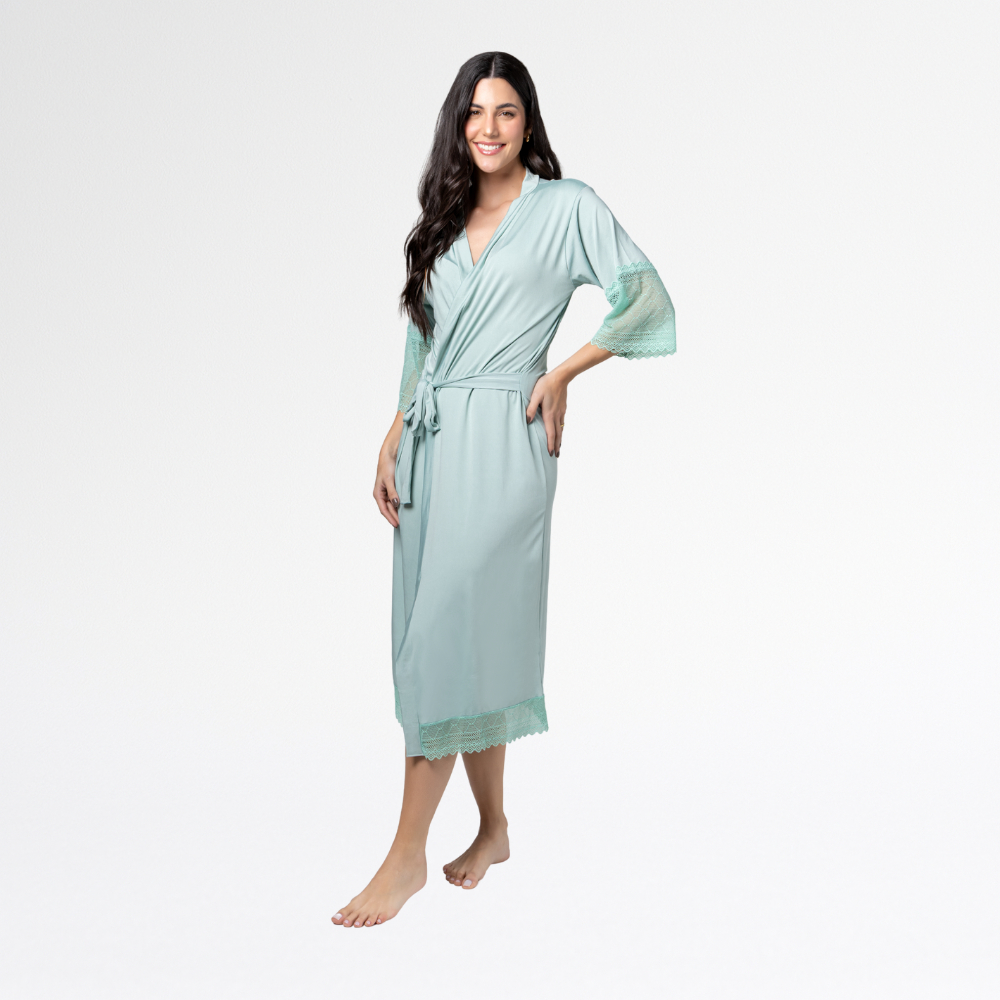 Robe LONGO de Noiva Luxo em Renda Feminino Roupao Luxo Robe Maternidade em Oferta na Shopee