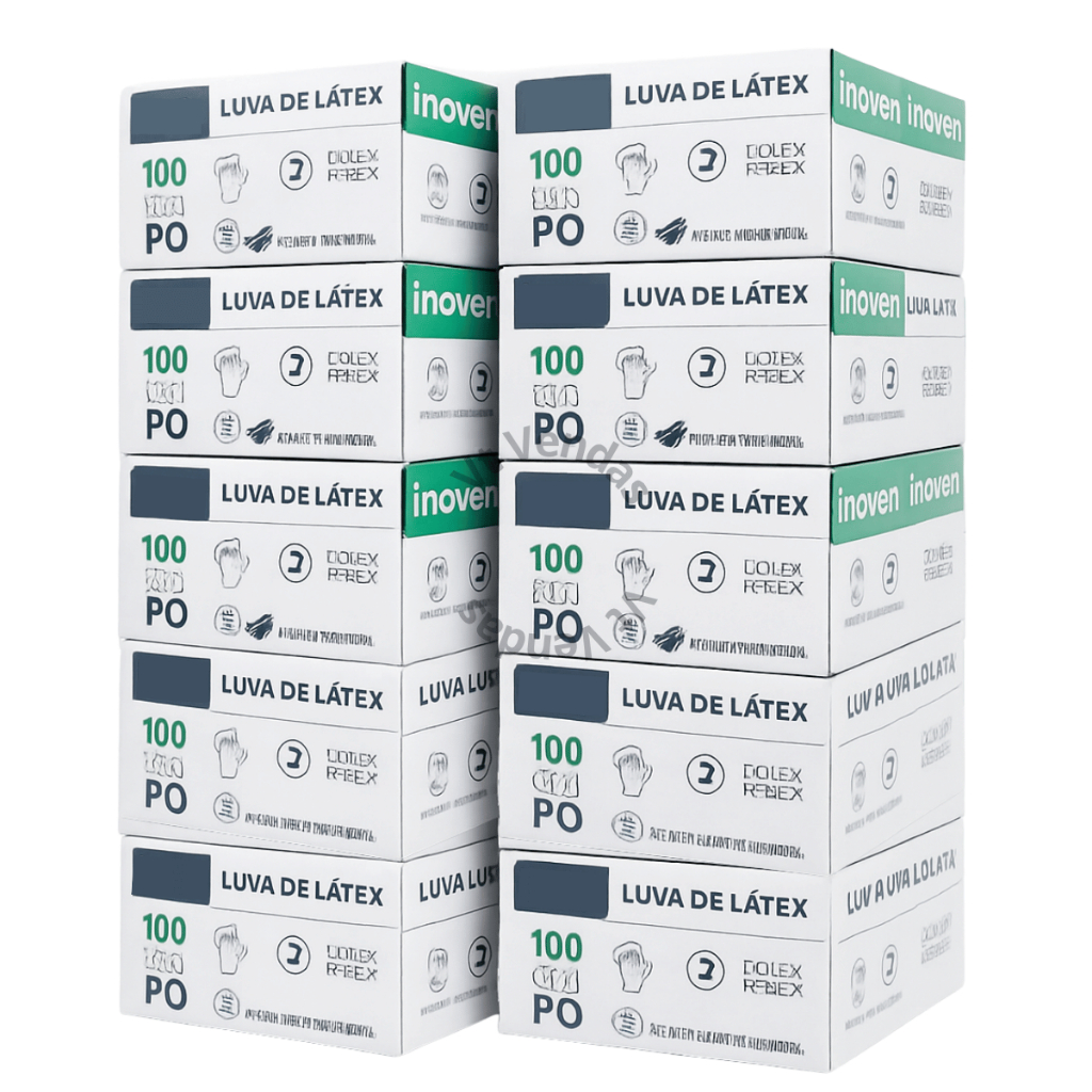 Kit Até 10 Caixas de Luva Látex Descartável Procedimento PP P M G Com Pó 1000 Unidades