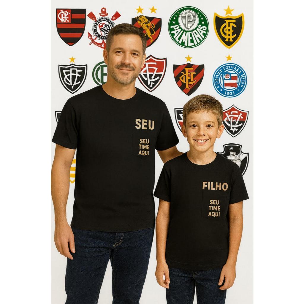 Kit Com Duas Camisetas 100% algodão Personalizadas Pai e Filho Do Seu Time