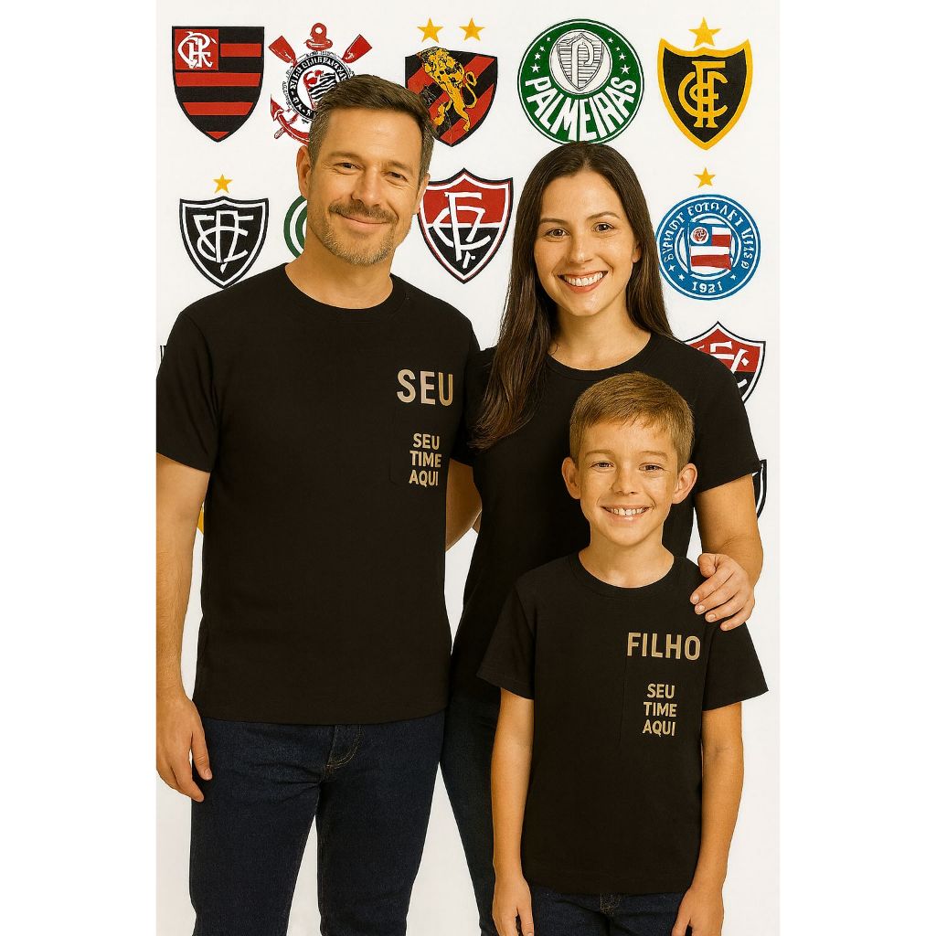 KIT Com 3 Camisetas Familia com nome número time