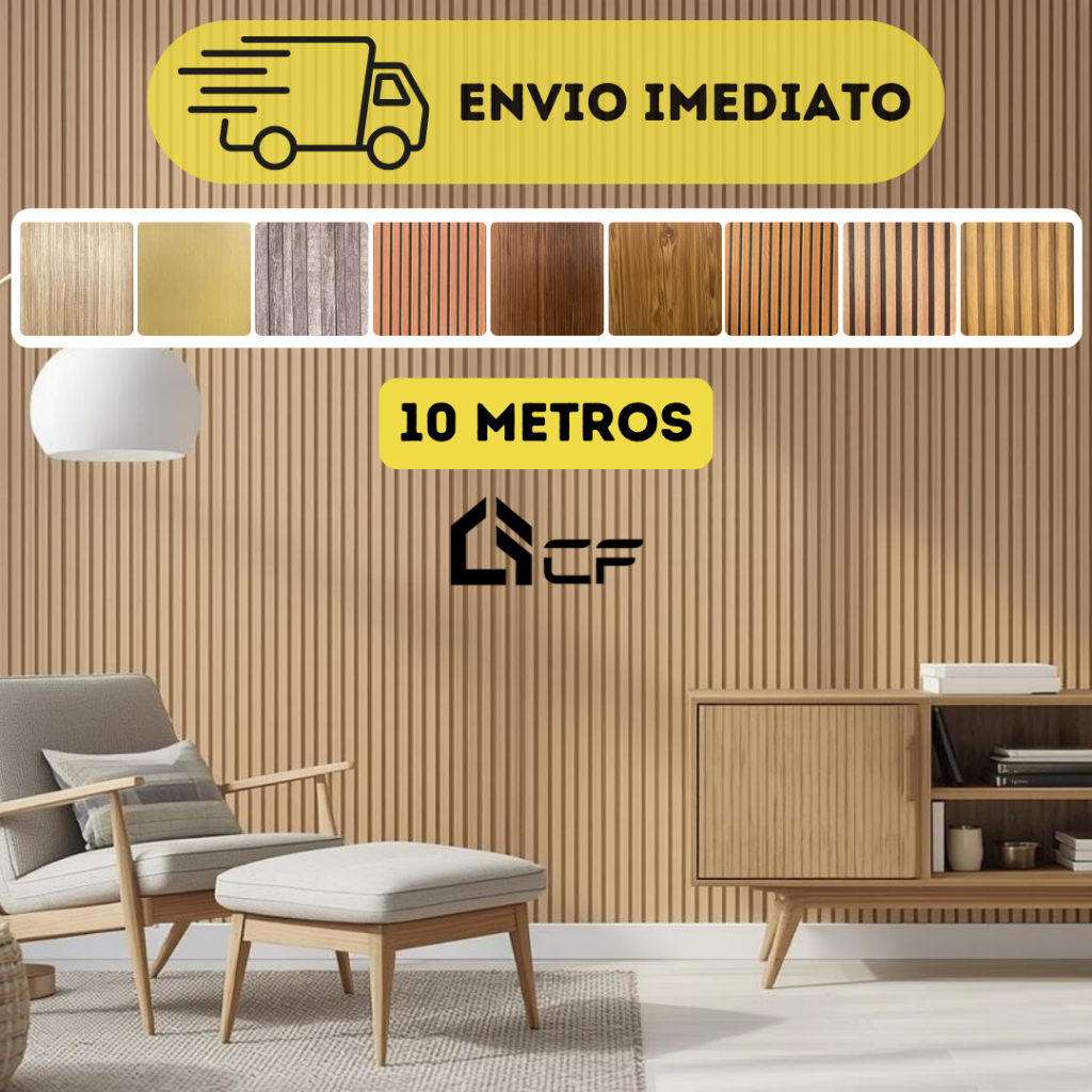 Papel De Parede Madeira Adesivo Ripado 10m X 45cm Lavável 3d