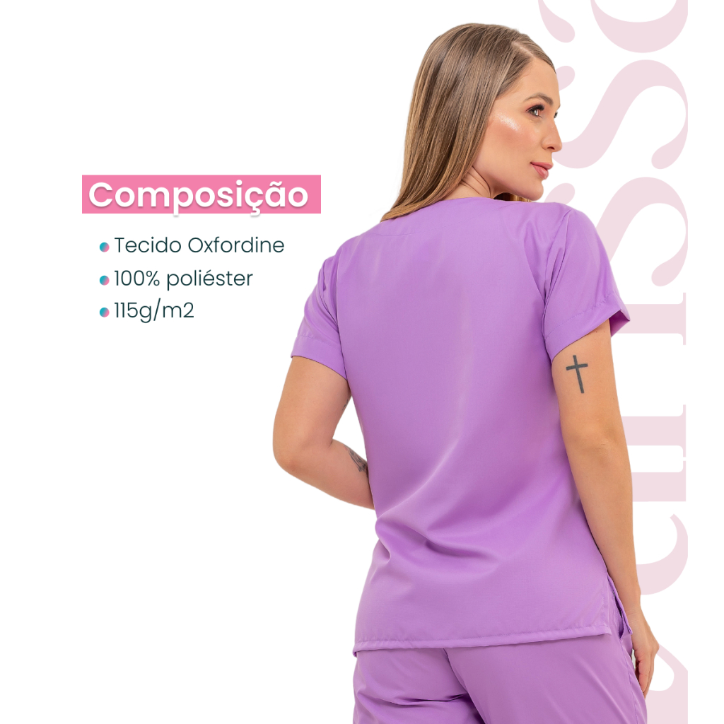 Conjunto Scrub Oxfordine Pijama Uniforme Enfermagem Basico Lilás Médio
