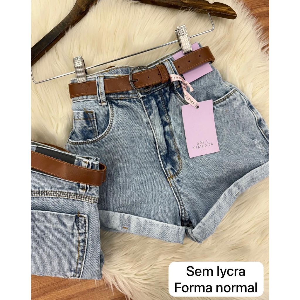 Short jeans feminino sal e pimenta com elastano cintura alta em Oferta na Shopee