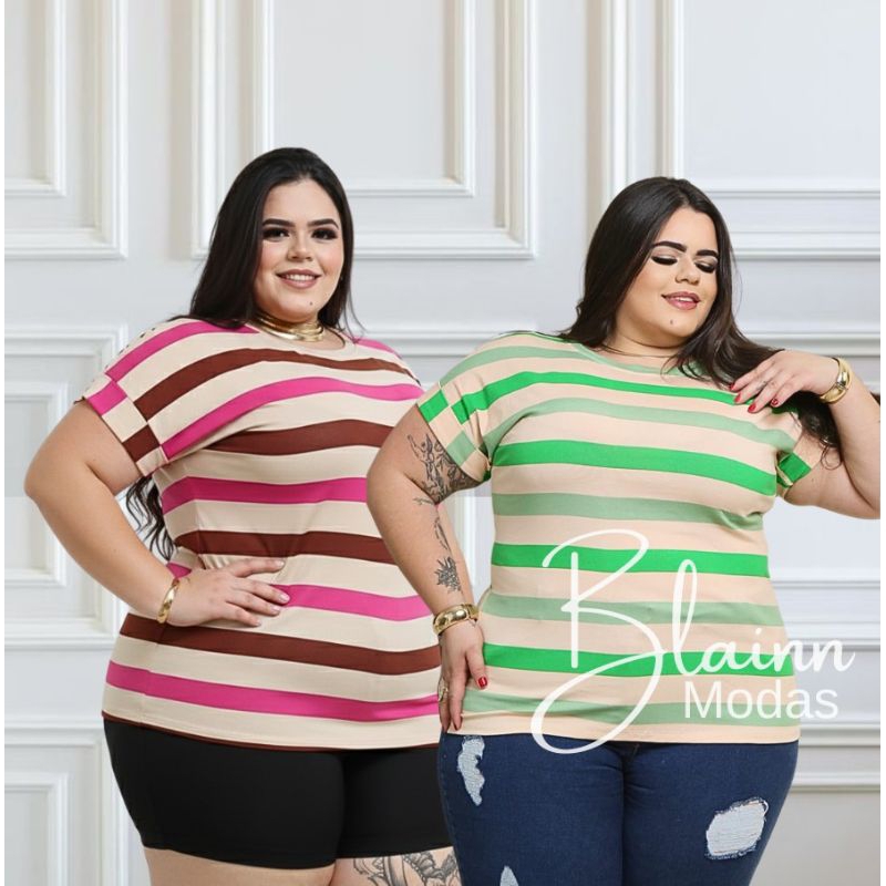 Blusa femenina plus size, manga dobrada casual viscolycra, GG, G1, G2, G3 em Oferta na Shopee