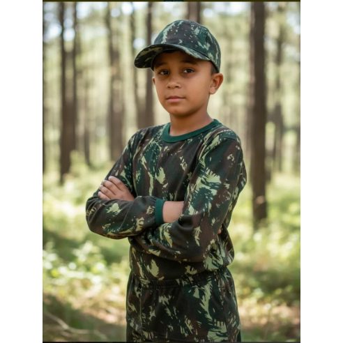 Camiseta Infantil Camuflada Manga Longa - 100% algodão em Oferta na Shopee
