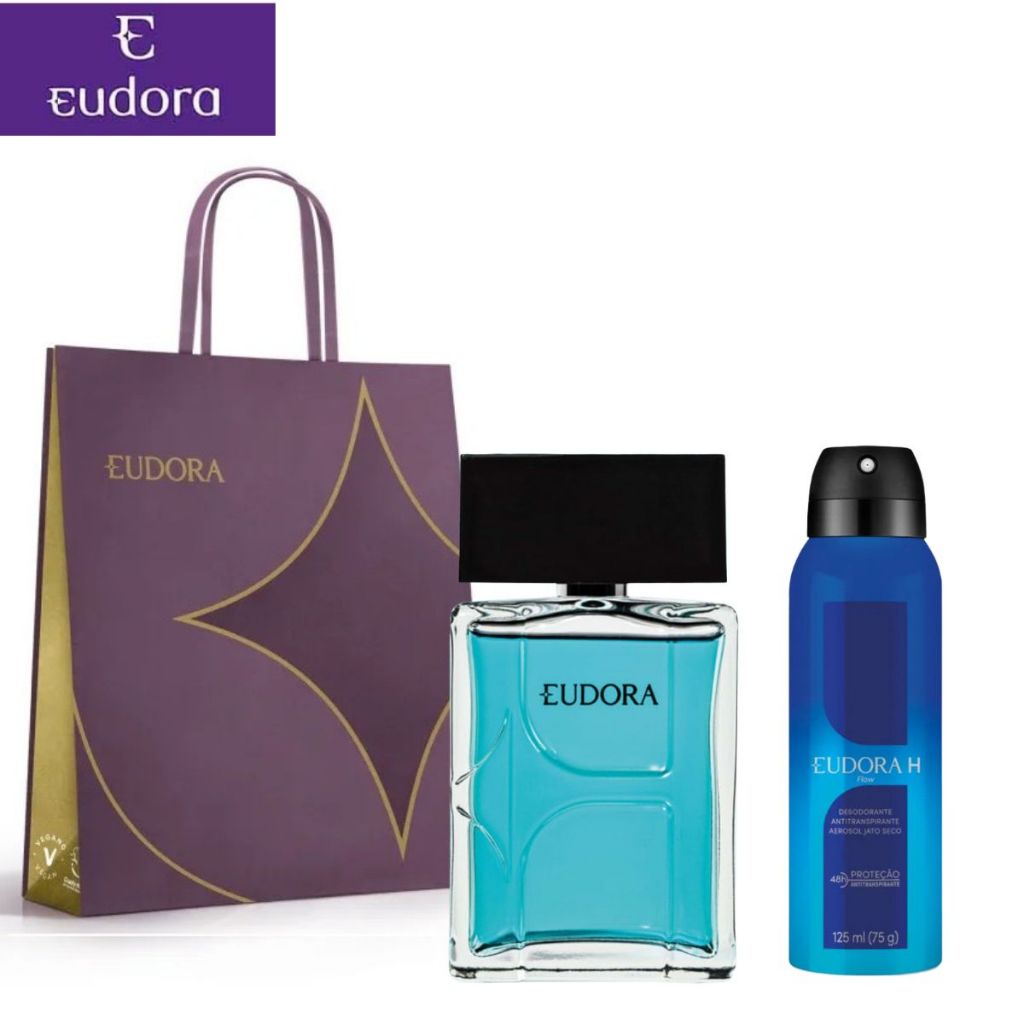 Kit Eudora Perfume H Acqua, 100ml/H Flow Desodorante Aerosol 125ml Eudora/Desodorante Aerossol Eudora H