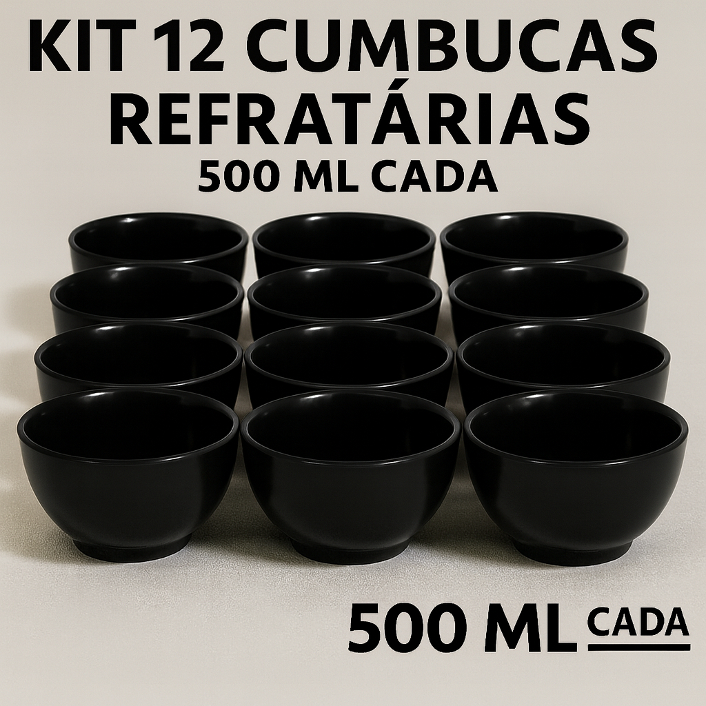 12 Bowl cumbuca tigela 500ml Porcelana Preta Caldo V. restaurante feijoada sopa açai comida japonesa