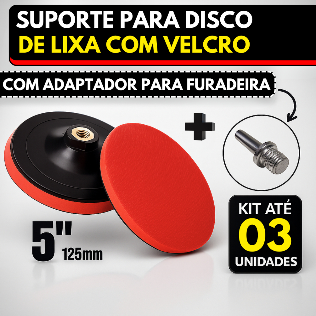Base Suporte De Disco De Lixa Com Velcro 125mm X M14 Multiuso (Esmerilhadeira e Furadeira)