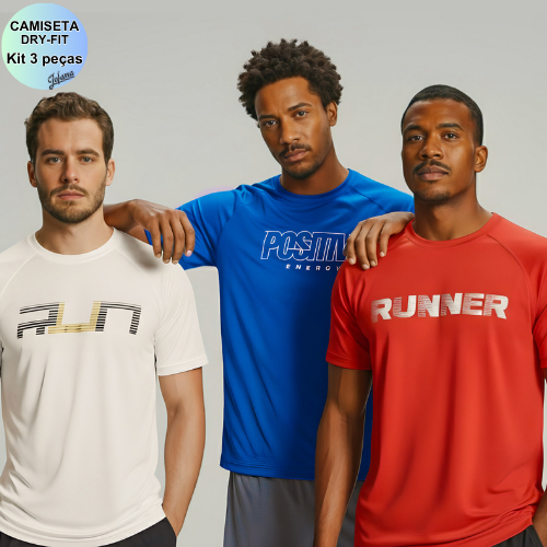 Camiseta Dry-Fit Masculina Esporte Fitness -  Kit 3 Peças Lote  -  Adulto e Nobre