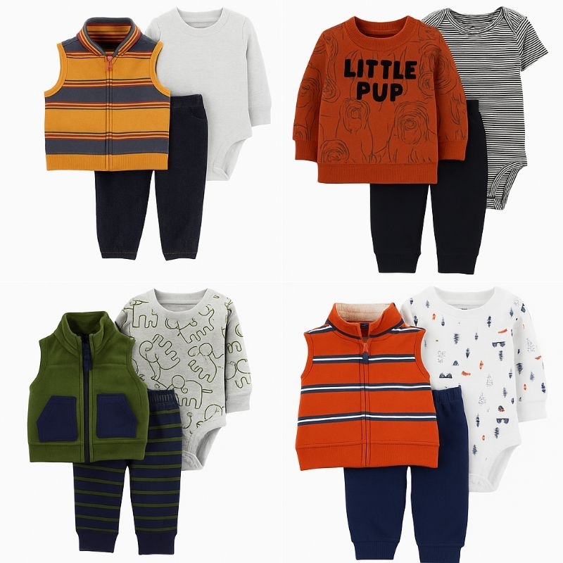Trio Bebê Body Calça Casaco Carter's Importado Original Inverno Menino – RN a 24 meses 💙