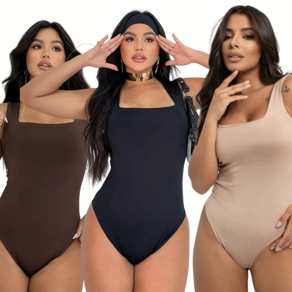 Kit 3 Body Feminino Decote Quadrado  Com Alças Casual Elegante em Oferta na Shopee