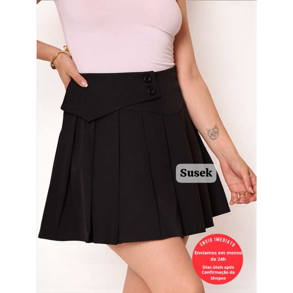 Mini Saia Feminina Plissada Estilo Coreana Detalhada na Cintura LT201