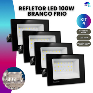 Kit 4 Refletor Led 100w Luz Holofote Bivolt Prova D'água Frio 110v/220v Externo em Oferta na Shopee