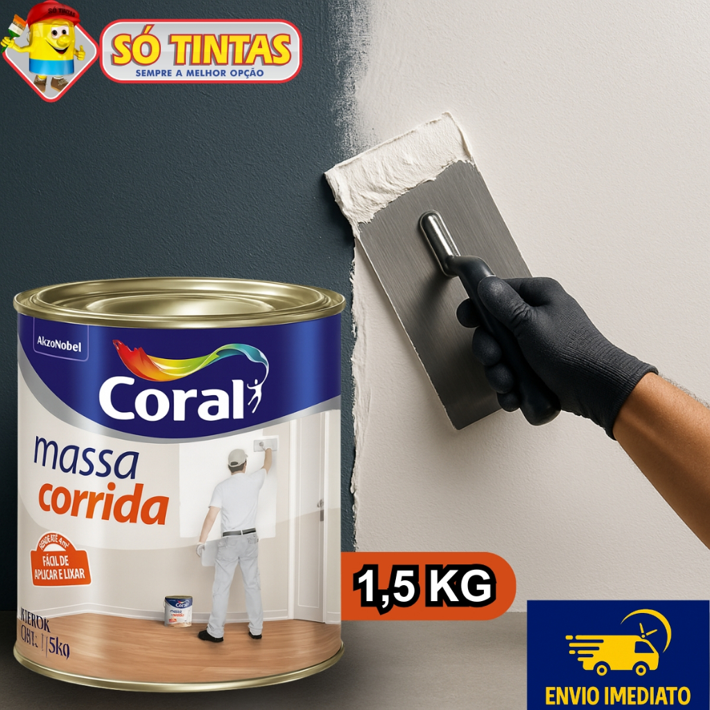 Massa Corrida Coral PVA 1,5kg 900ml, Interno e Externo, Fácil Aplicação, Parede e Tetos Áreas Úmidas em Oferta na Shopee