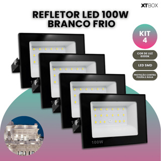 Kit 4 Refletor Led 100w Holofote Prova D'água Bivolt Luz Branco Frio Externo Iluminação em Oferta na Shopee
