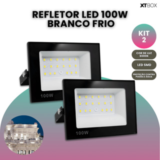 Kit 2 Refletor Led 100w Holofote Prova D'água Bivolt Luz Branco Frio em Oferta na Shopee