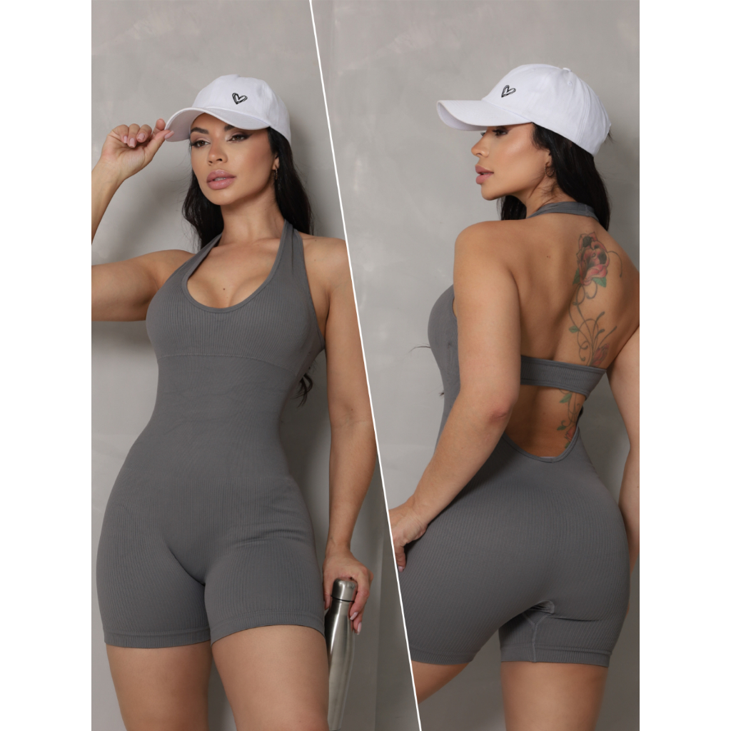 Imagem Macacão Fitness Feminino Yoga Esportivo Canelada Poliamida Academia Bojo Elástica 3RD SD1787