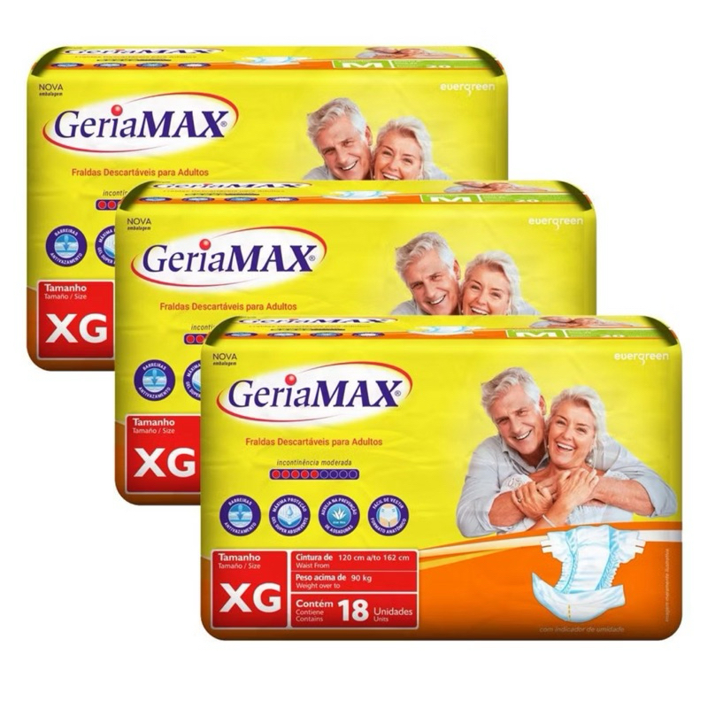 Kit 3 Fraldas Geríatrica Geriamax todos tamanhos com 20un Embalagem Econômica
