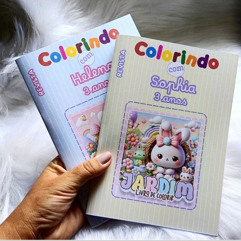 Revistinha para colorir lembrancinhas aniversário festa infantil tema Jardim Personalizado