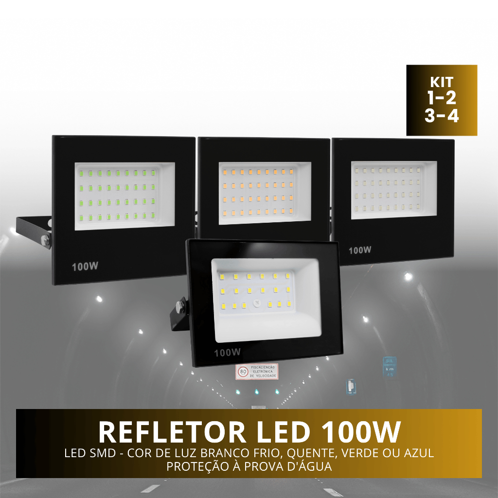 Kit Refletor Led 100w Holofote Bivolt Prova D'água Ip66 Luz Forte em Oferta na Shopee