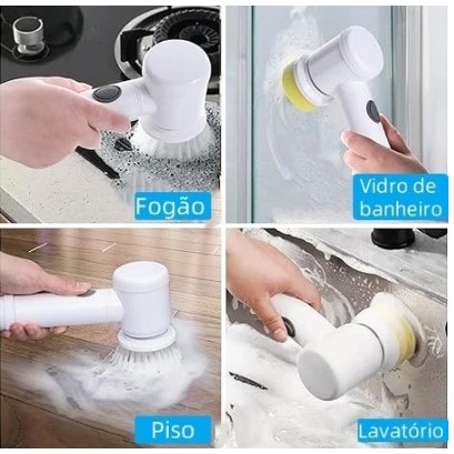 Kit Escova Elétrica de Limpeza 5 em 1 Sem Fio – Limpador Multiuso para Cozinha e Banheiro
