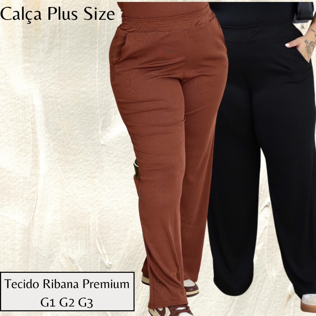 Calça Ribana Plus Size Wide Leg Elegante Feminina Social Casual Pantalona Curve curvy em Oferta na Shopee