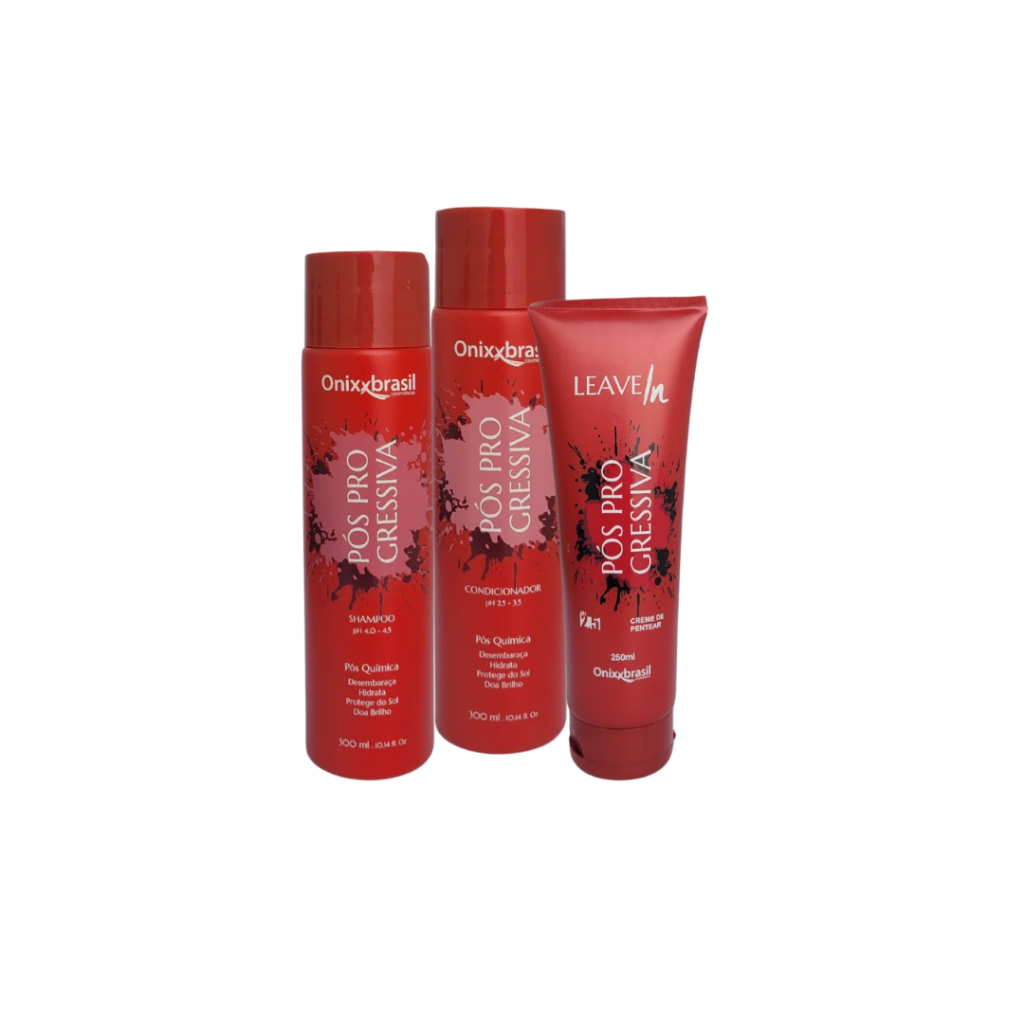 Kit Pós Progressiva Onixx Brasil 300ml Shampoo + Condicionador + Leave-in