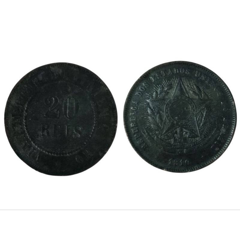 MOEDA DE 20 RÉIS DATA ESCASSA 1910 COM PATINA .