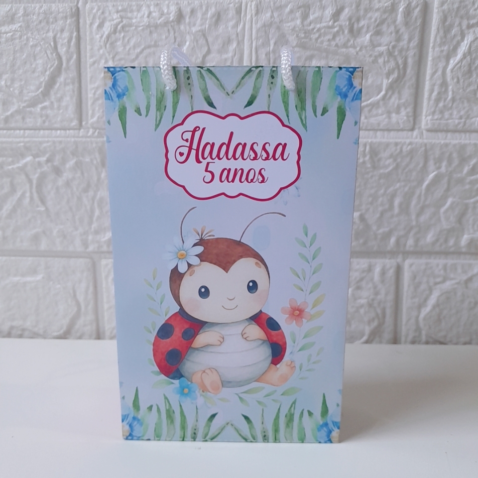 Sacolinha Surpresa Joaninha Aquarela Personalizada  Pegue e Monte Lembrancinha Festa Infantil